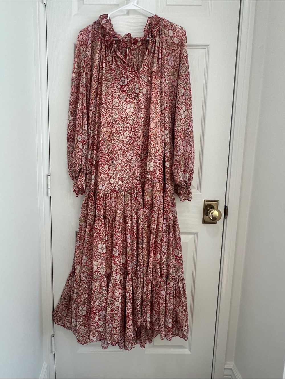 Free People Floral Tiered Maxi Dress in Pink and Red